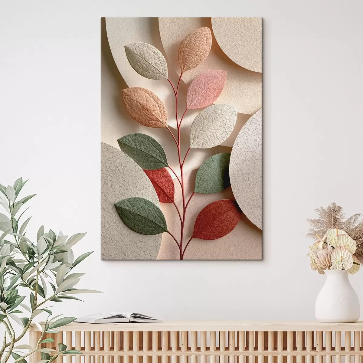  Peintures Branche végétale agrémentée de formes géométriques s50863