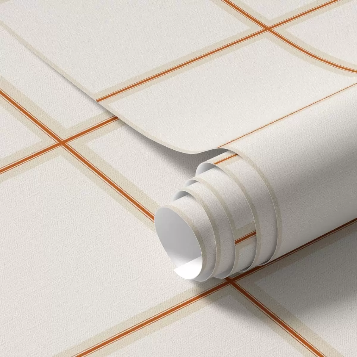 Behang Raster van negen beige vierkanten met terracotta randen a01277