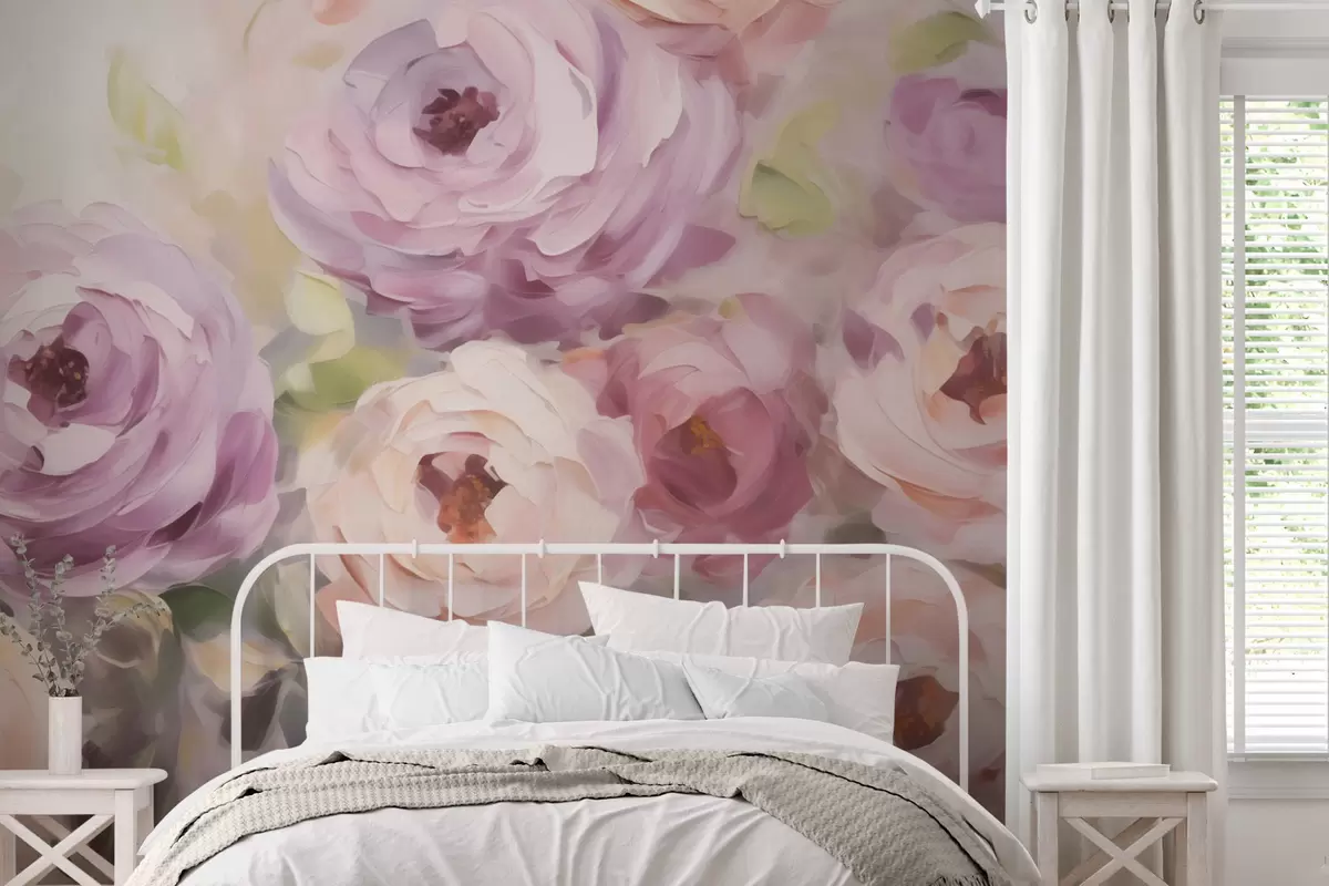 Fotobehang Abstracte rozen, imitatie van een schilderij w05996