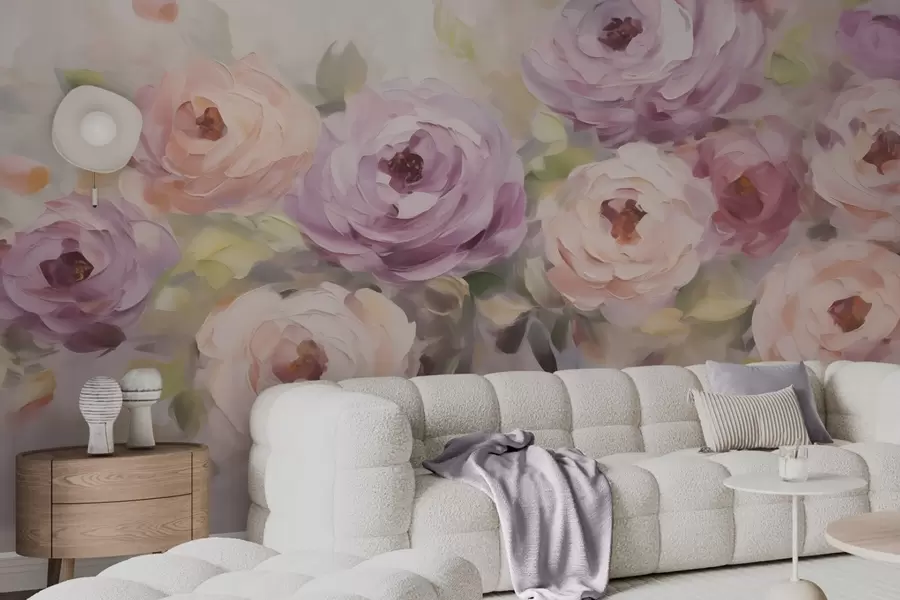 Fotobehang Abstracte rozen, imitatie van een schilderij w05996