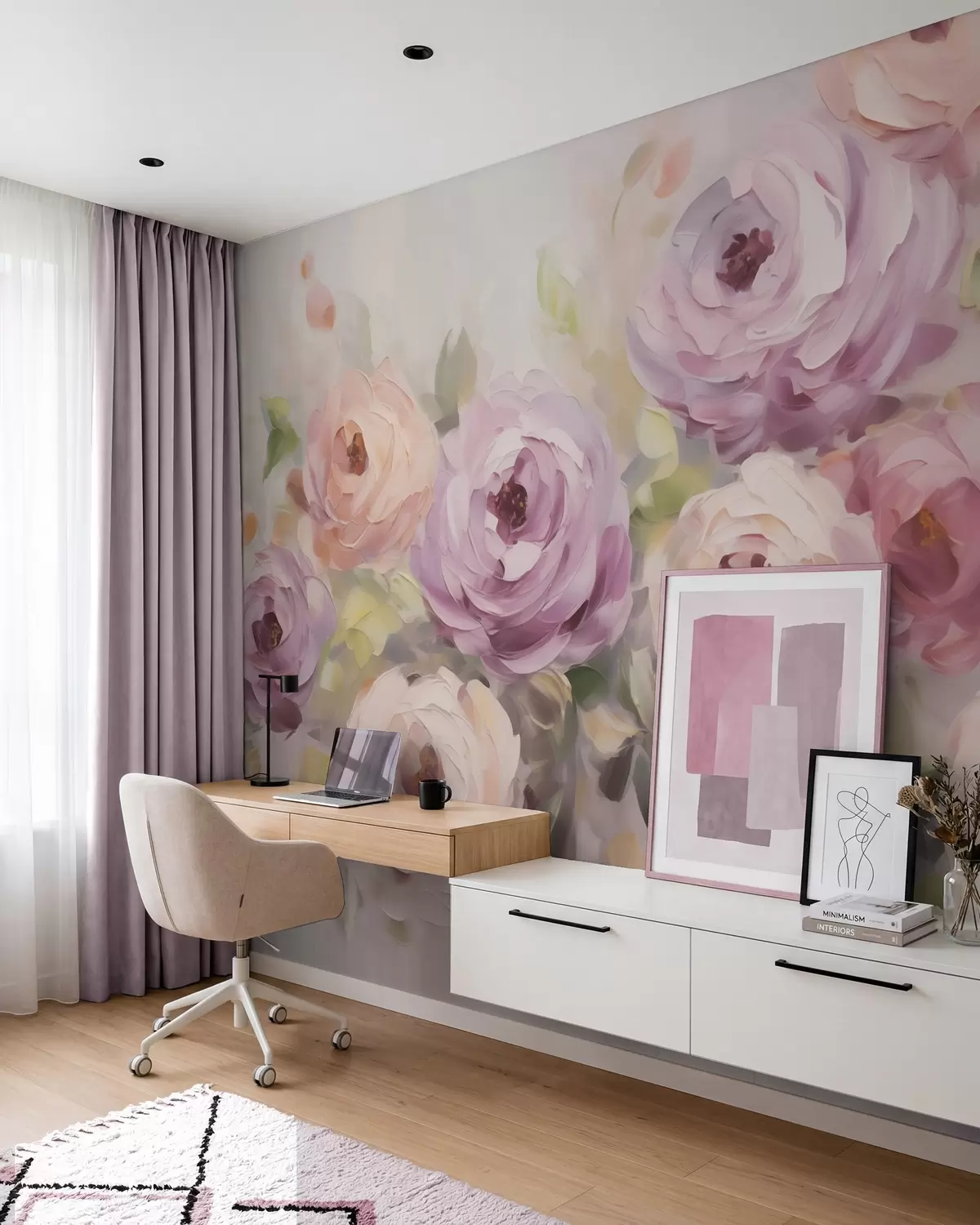 Fotobehang Abstracte rozen, imitatie van een schilderij w05996