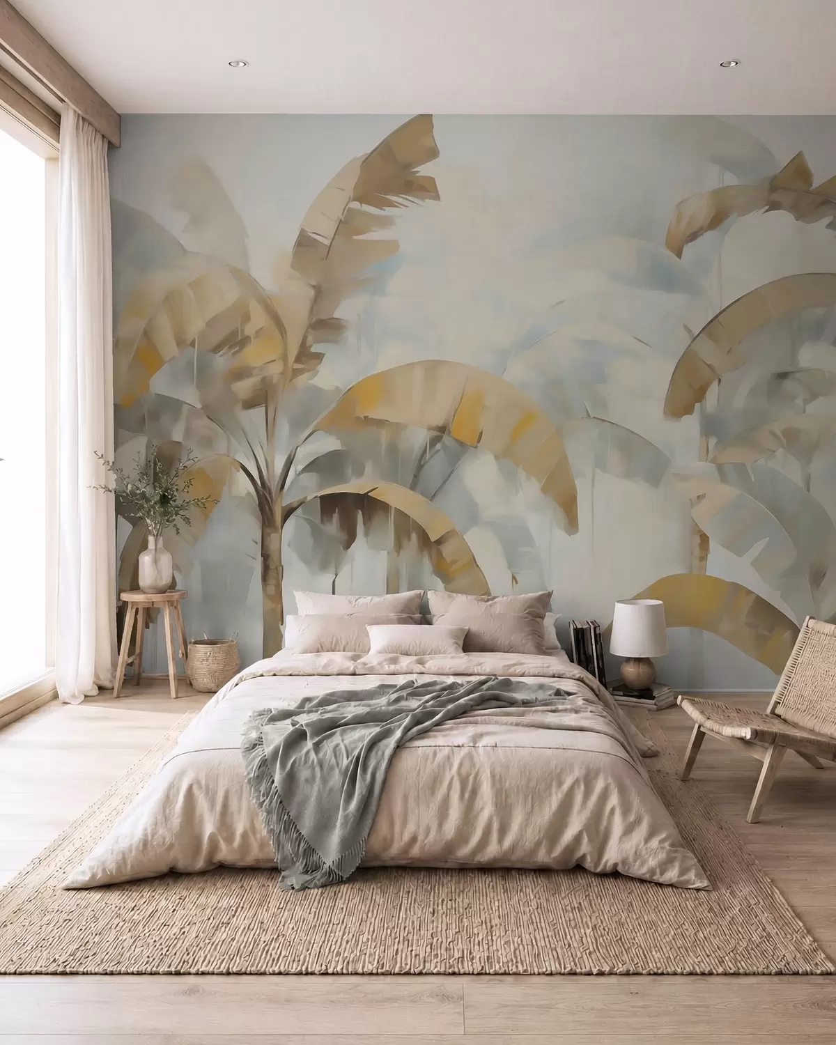 Fotobehang Abstracte palmbomen, imitatie van een schilderij w05997