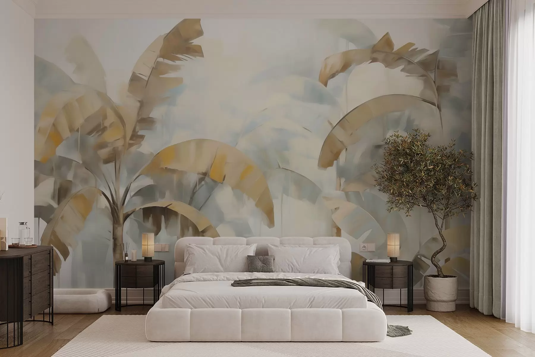 Fotobehang Abstracte palmbomen, imitatie van een schilderij w05997