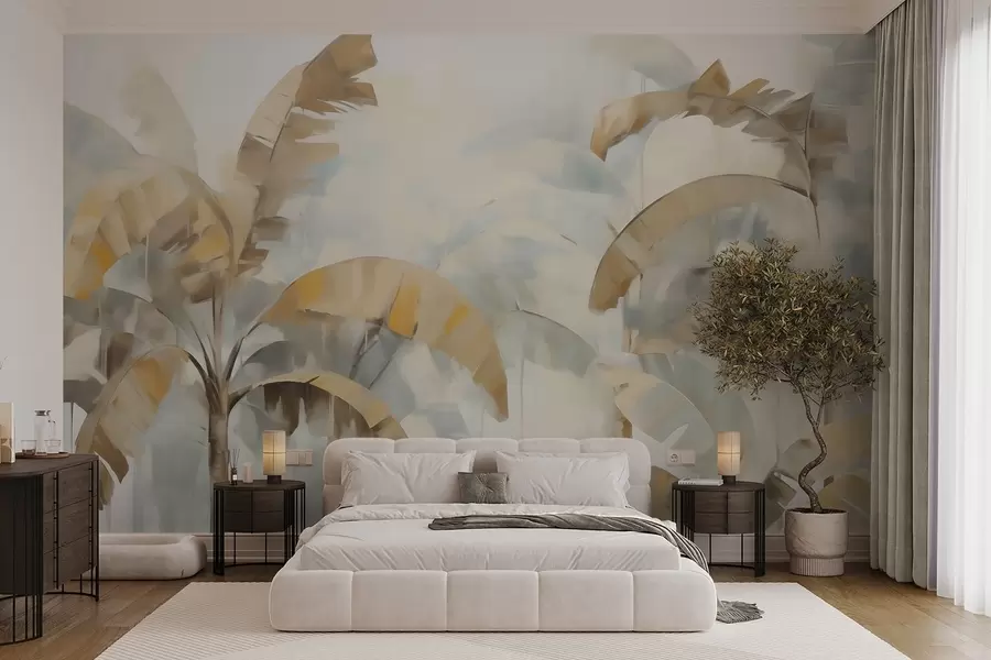 Fotobehang Abstracte palmbomen, imitatie van een schilderij w05997