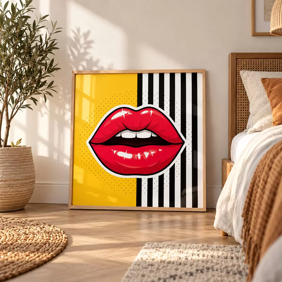 Fotobehang Opvallende lippen tegen een levendige achtergrond f50790