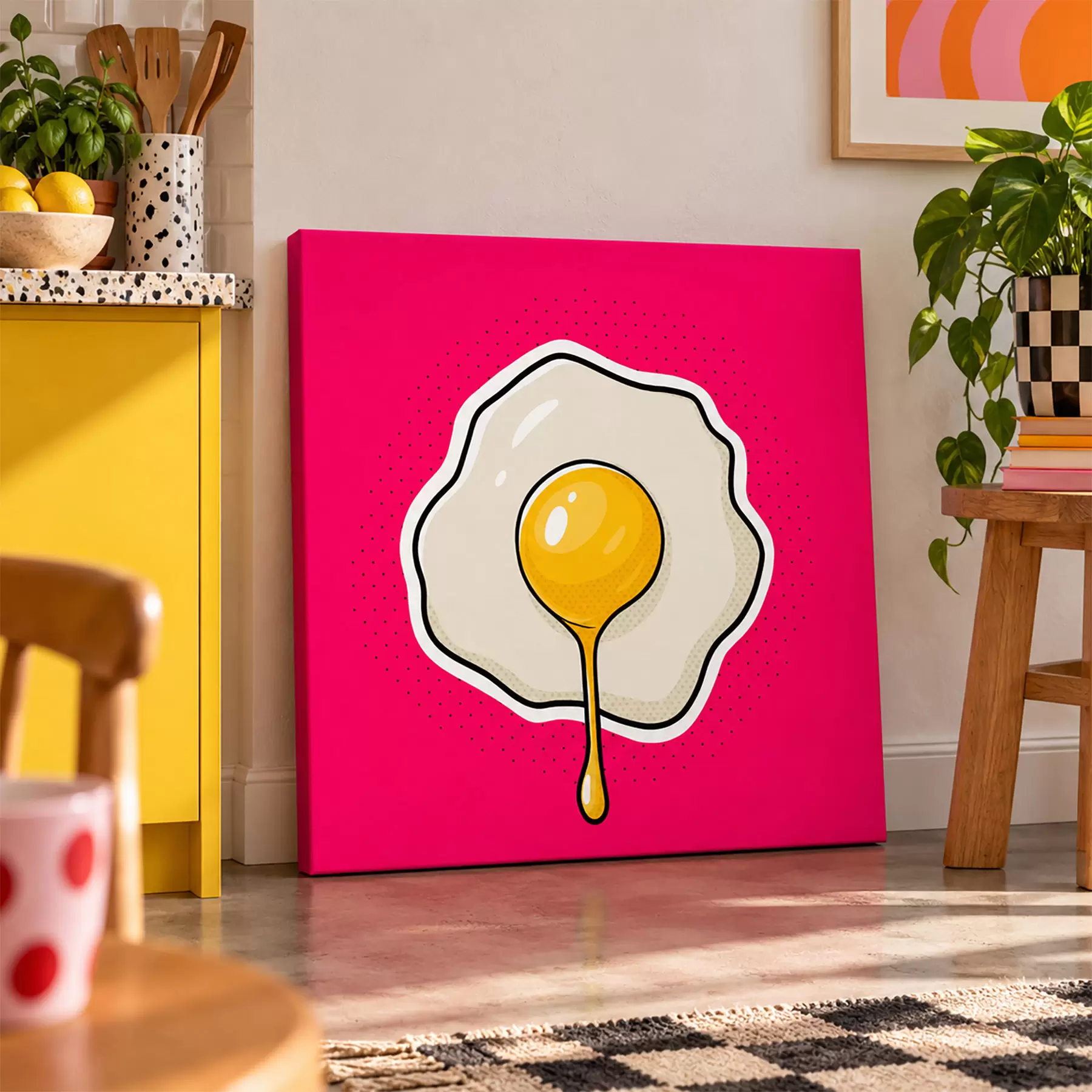  Peintures Œuf au plat sur fond rose s50788