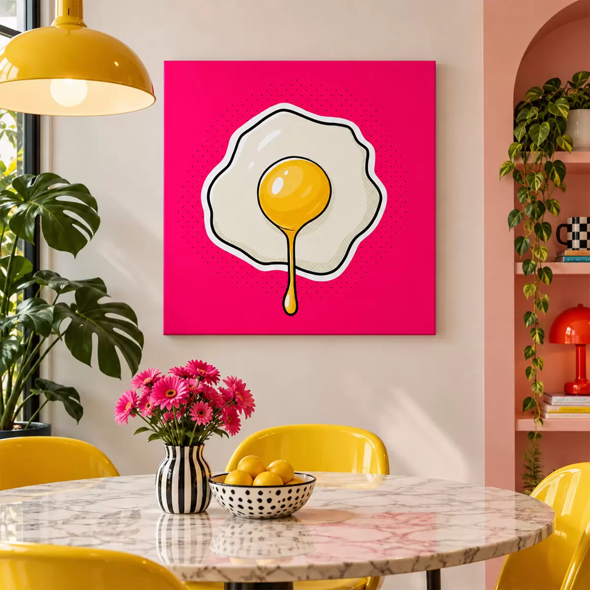  Peintures Un délice d'œuf au plat sur fond rose s50788