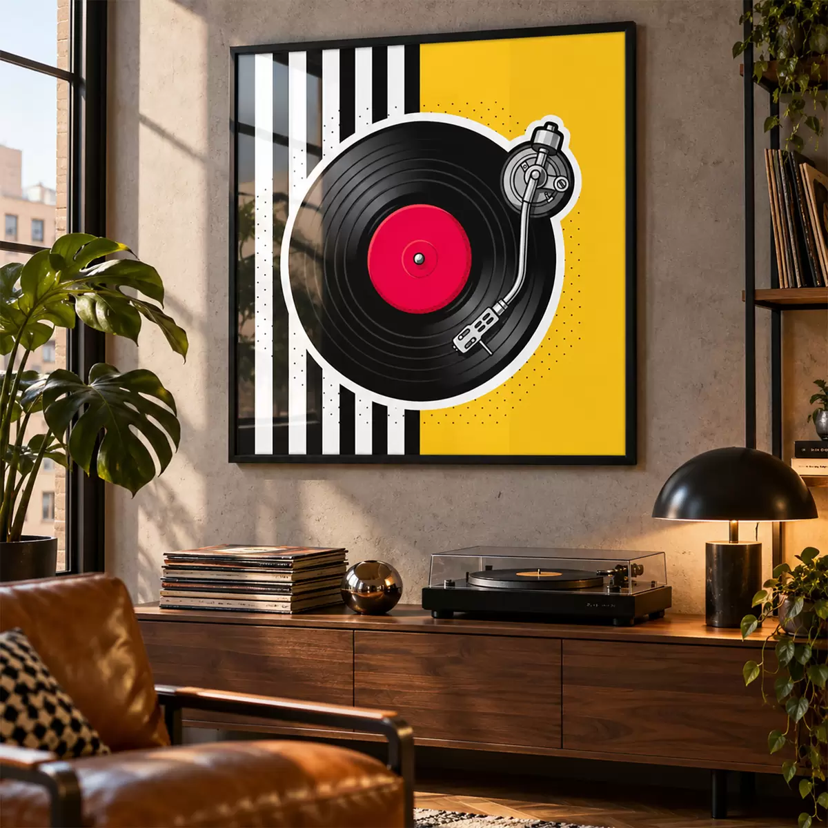 Poster Stijlvolle platenspeler in levendige kleuren f50789