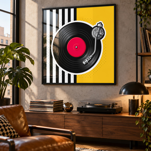 Affiche Une platine vinyle élégante aux couleurs vives, Posters musique, f50789bk : Uwalls