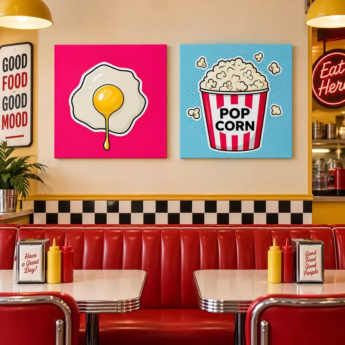  Schilderijen Combinatie van kunstwerken met gebakken eieren en popcorn m31076