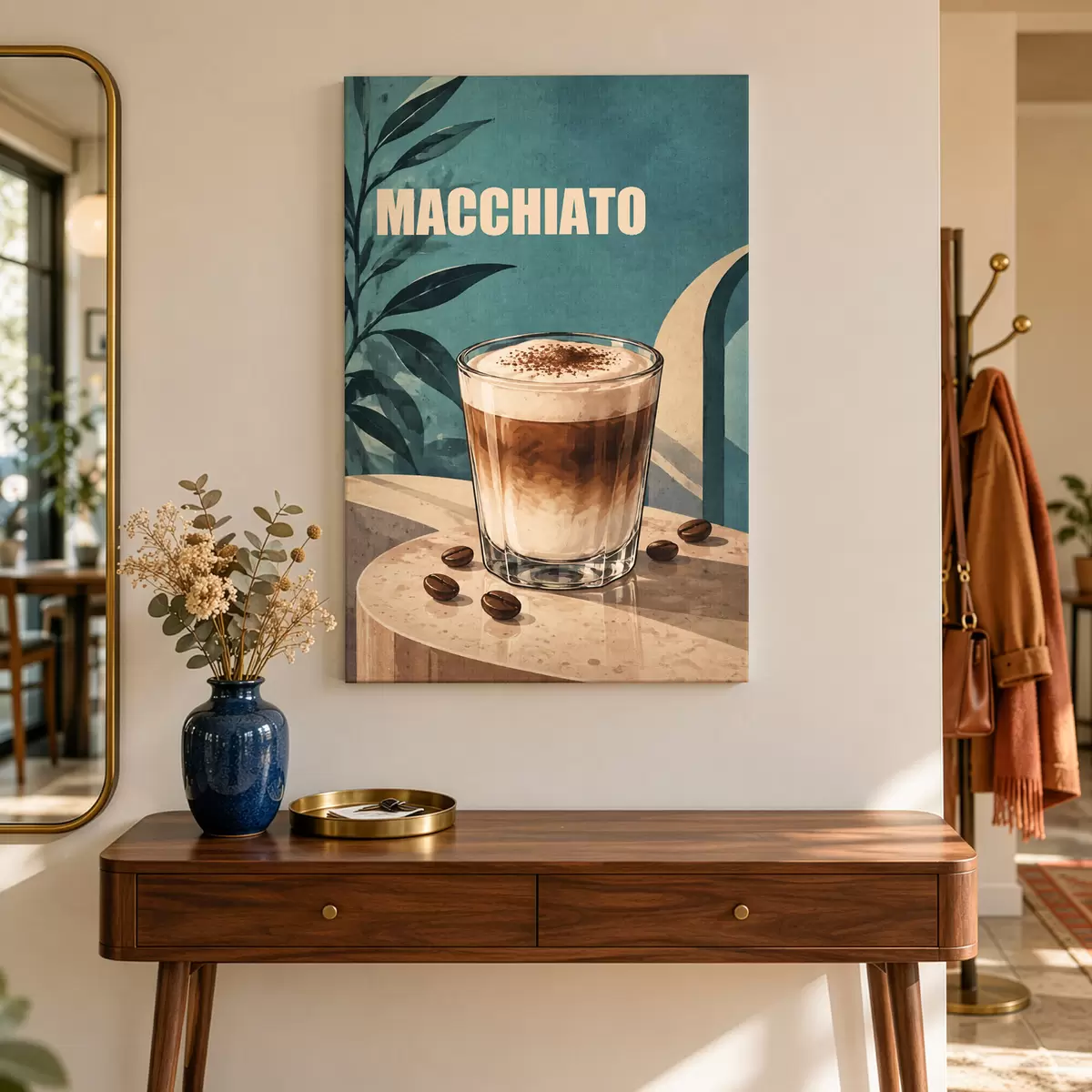  Peintures Un délicieux macchiato par une journée ensoleillée s50875