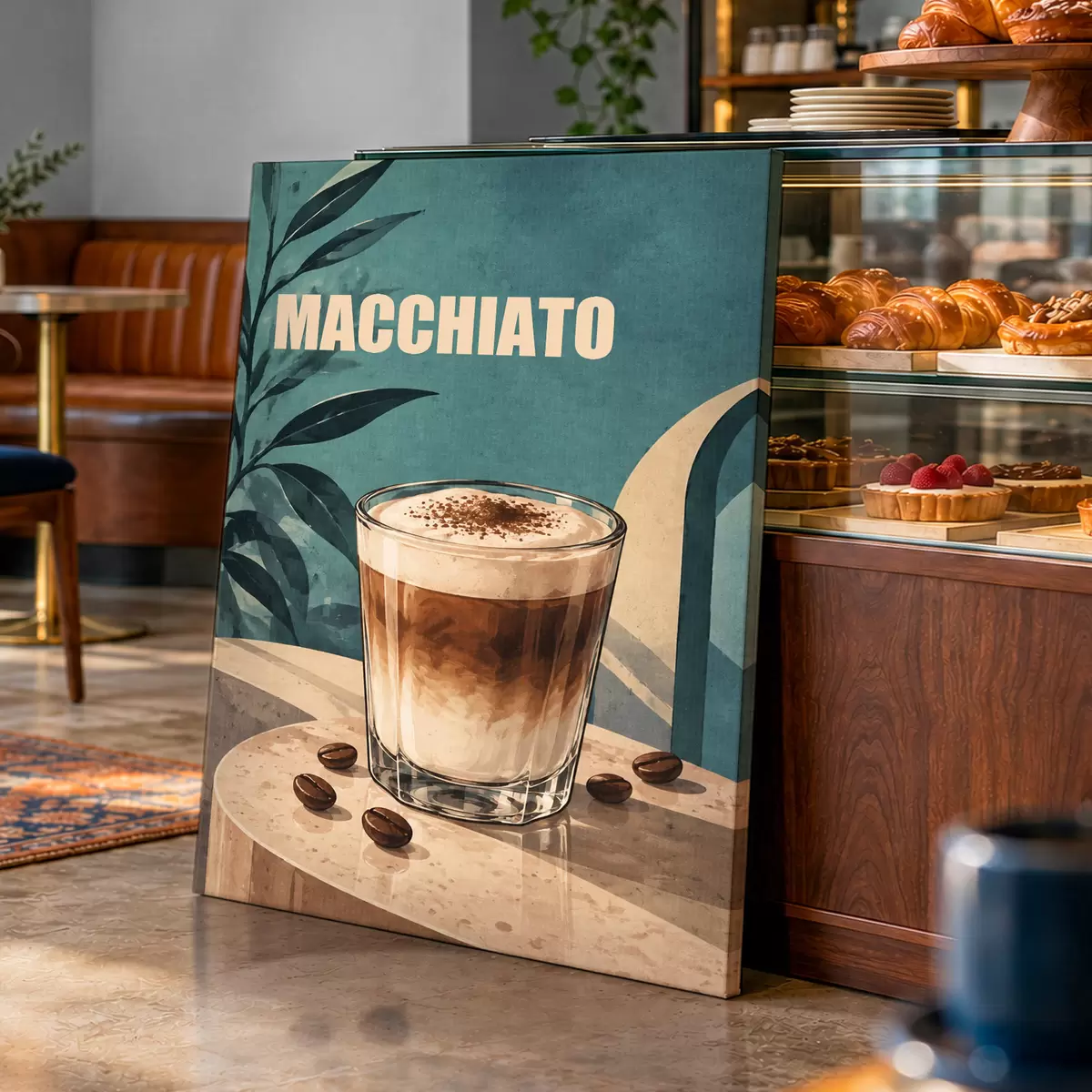  Peintures Un délicieux macchiato par une journée ensoleillée s50875