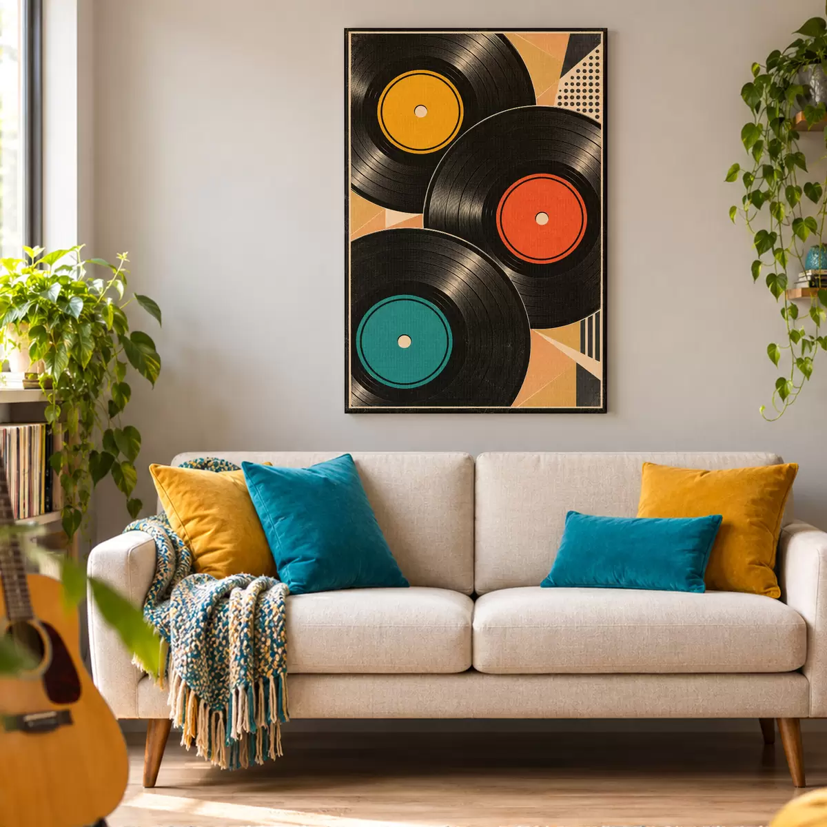  Peintures Une ambiance rétro avec des disques vinyles colorés s50923