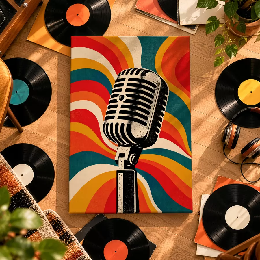  Peintures Microphone classique sur fond coloré s50924