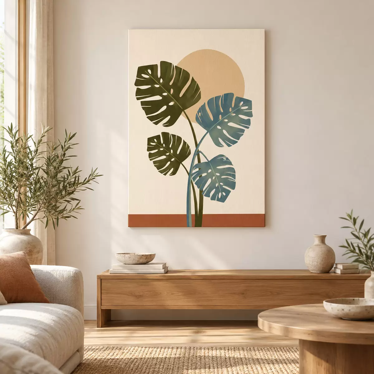  Peintures Des feuilles élégantes sur un fond aux teintes chaudes s50733