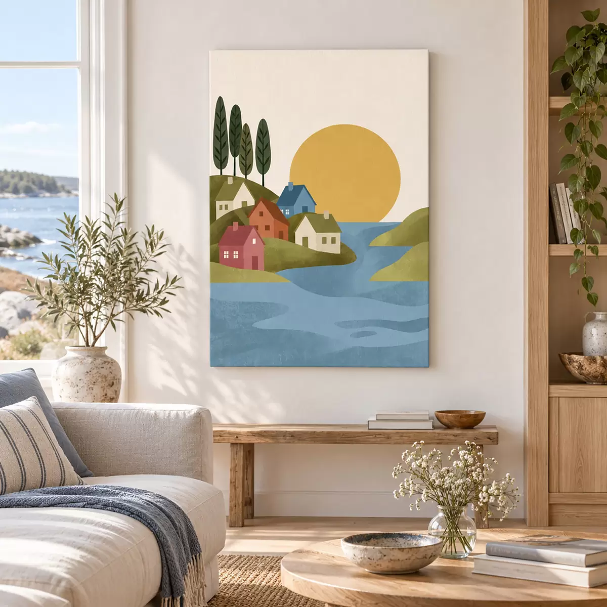  Peintures Des maisons de charme au bord d'un plan d'eau paisible s50734