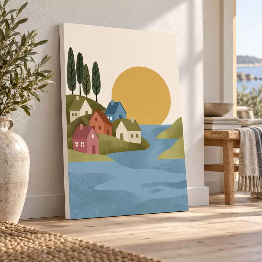  Peintures Des maisons de charme au bord d'un plan d'eau paisible s50734