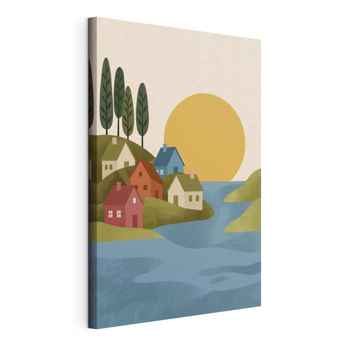  Peintures Des maisons de charme au bord d'un plan d'eau paisible s50734