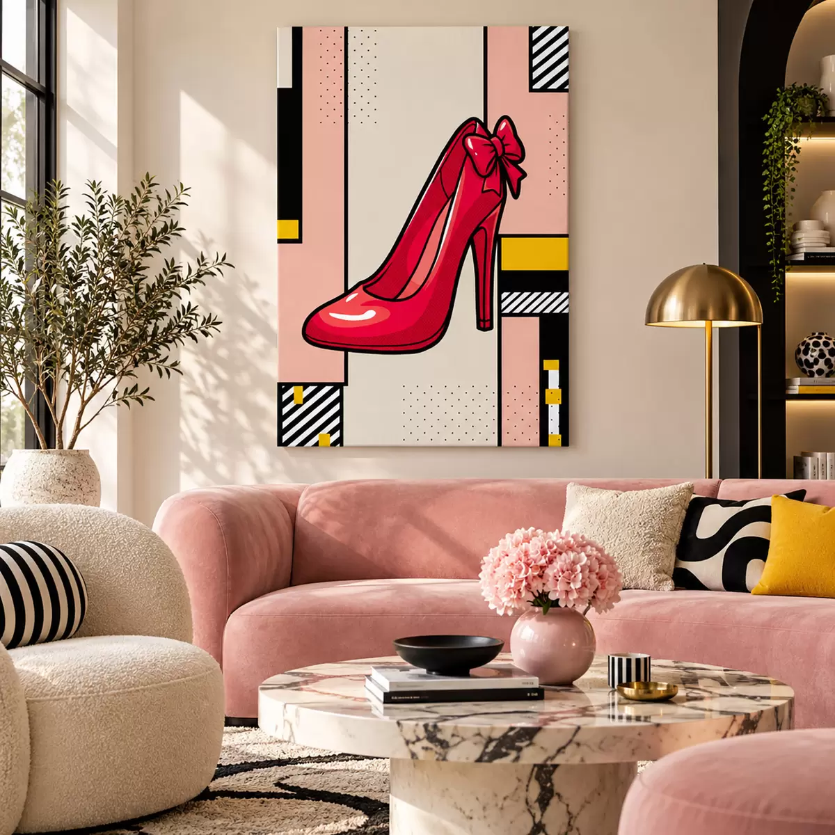  Peintures Escarpin rouge chic orné d'un nœud fantaisie s50785