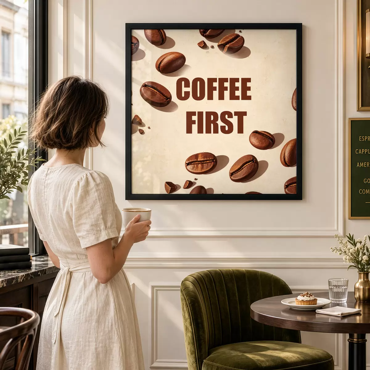 Poster Sta op en zet een kopje koffie f50878