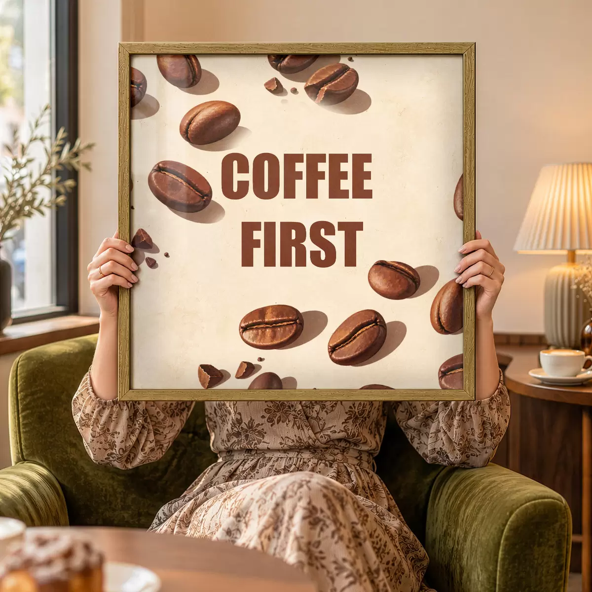 Poster Sta op en zet een kopje koffie f50878