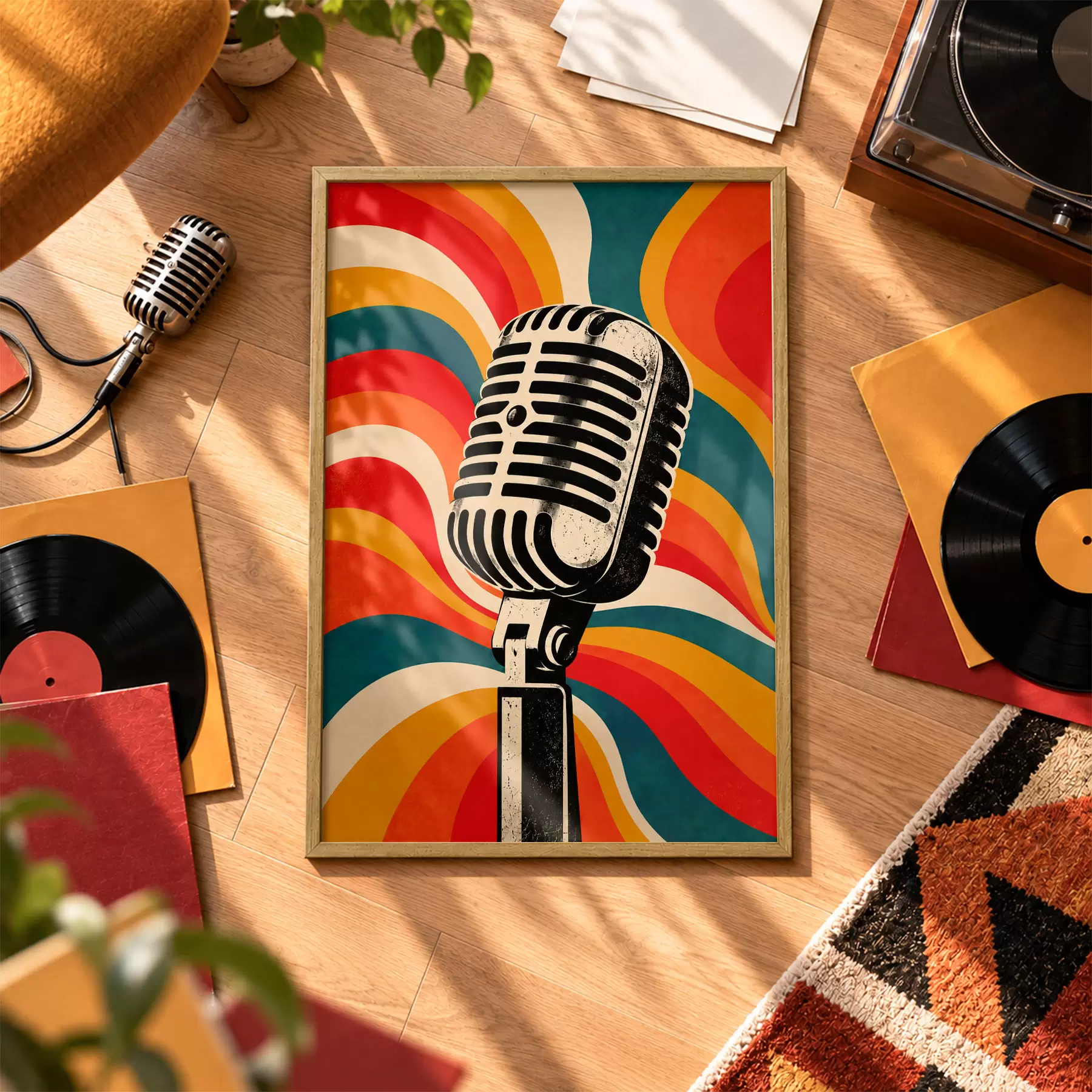 Papier peint photo Microphone vintage sur fond coloré f50924