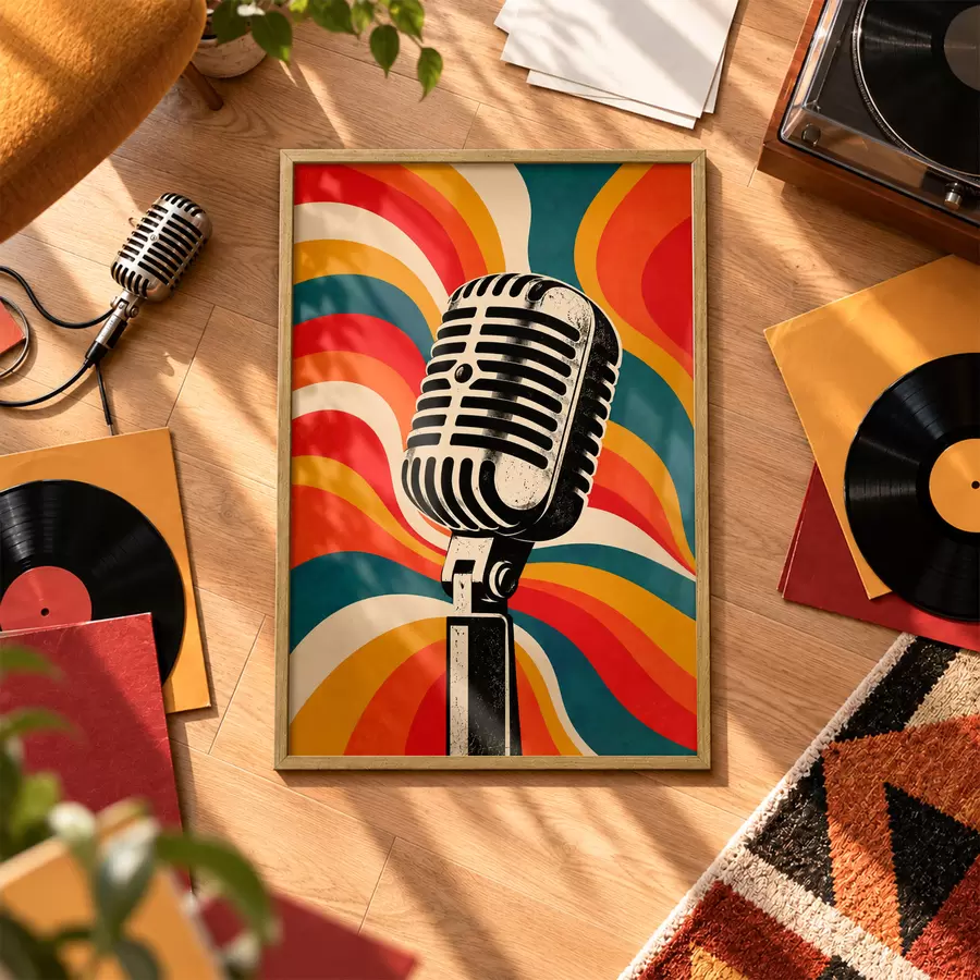 Papier peint photo Microphone vintage sur fond coloré f50924