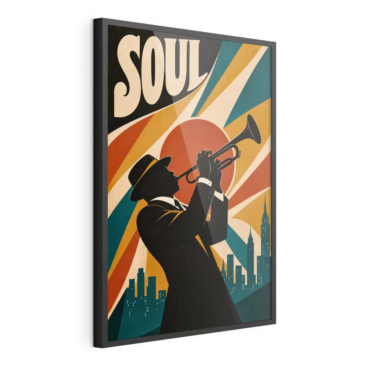 Poster Jazz weerklinkt door de skyline van de stad f50925