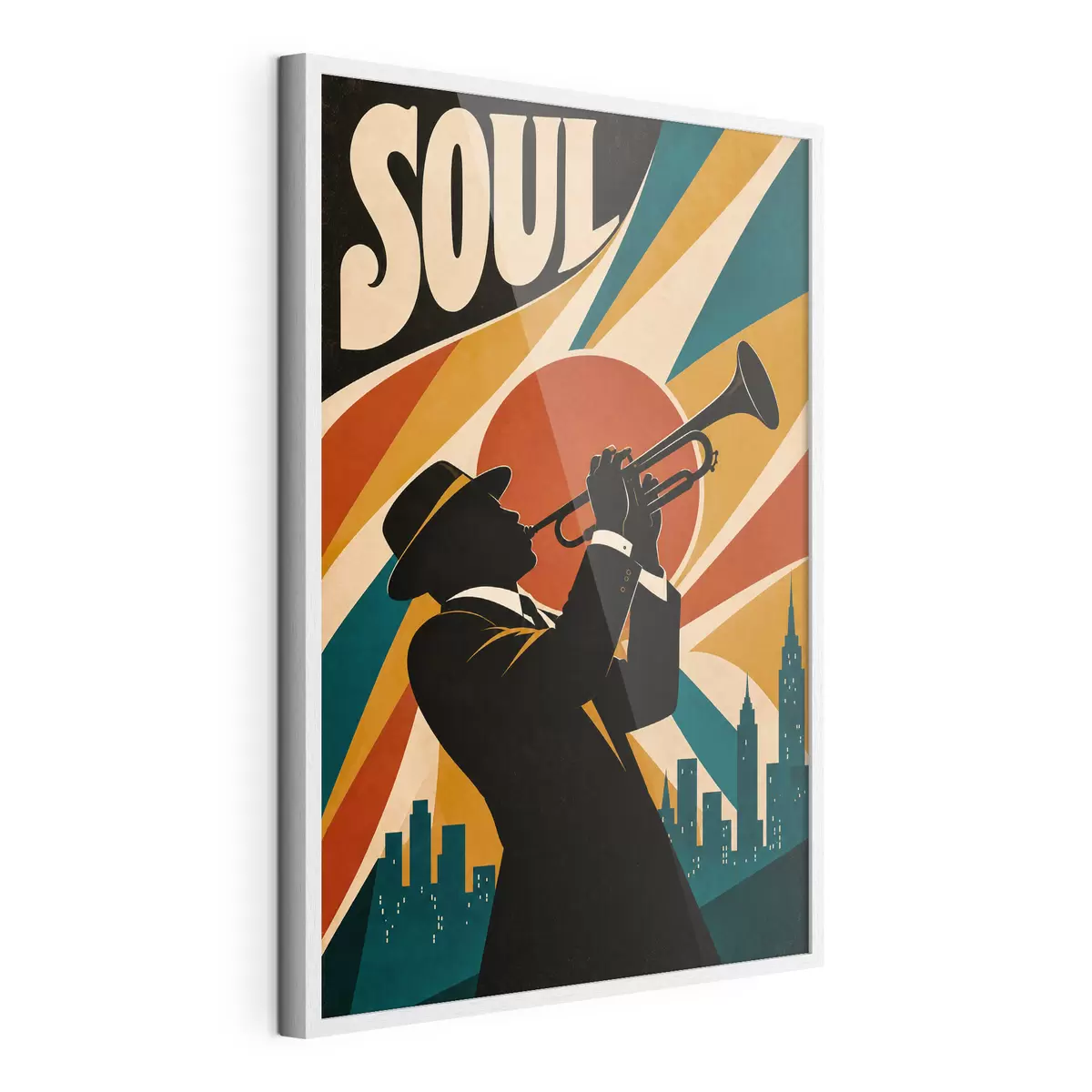 Poster Jazz weerklinkt door de skyline van de stad f50925