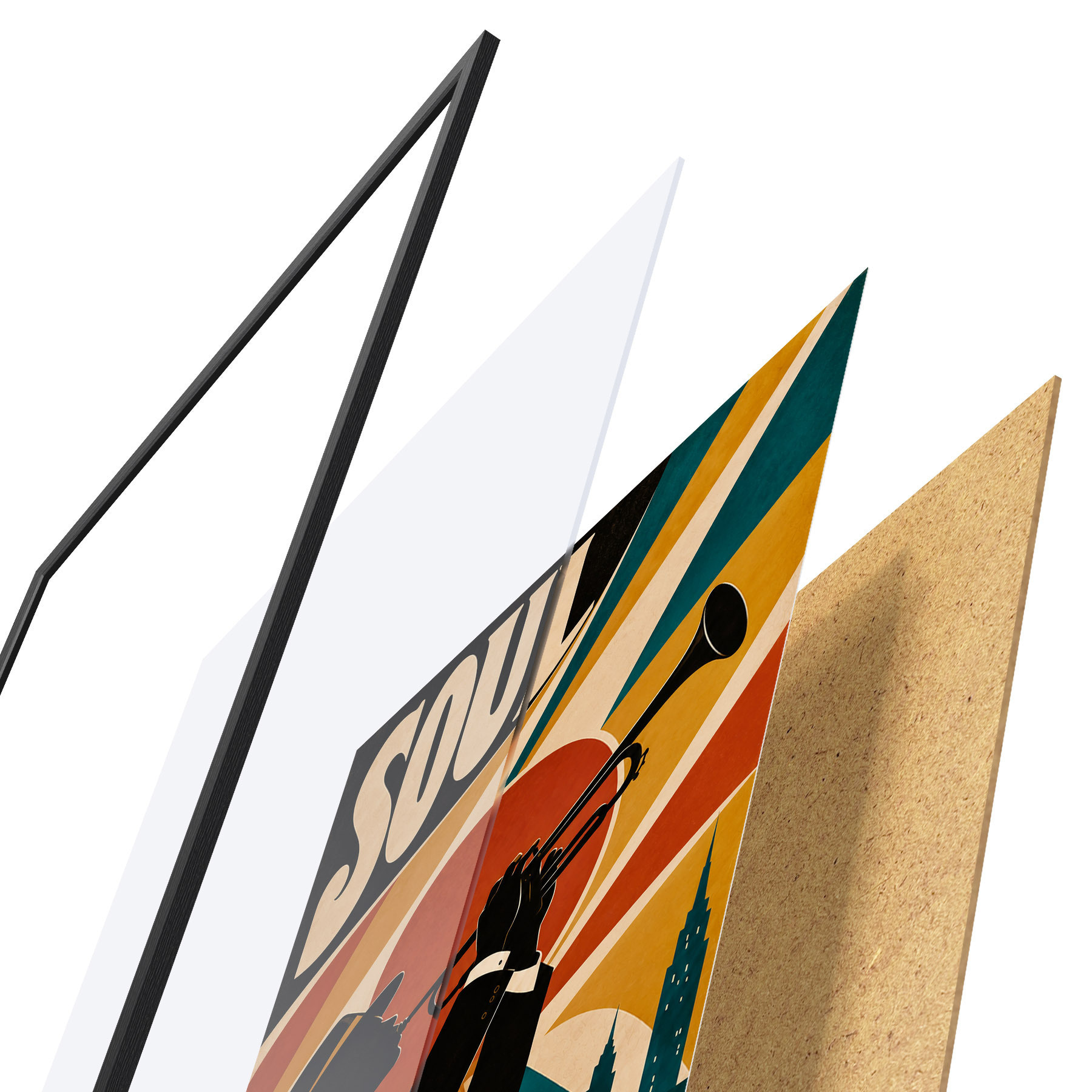 Poster Jazz weerklinkt door de skyline van de stad f50925