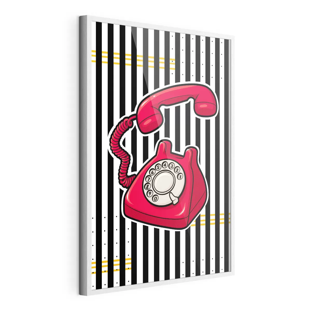 Poster Retro rode telefoon op opvallende strepen f50784