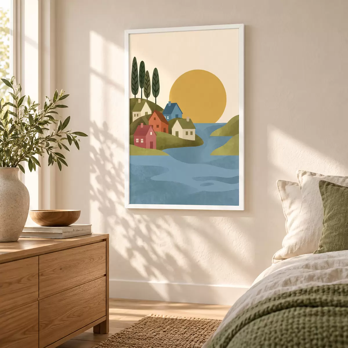 Affiche Un village paisible au bord de la rivière f50734