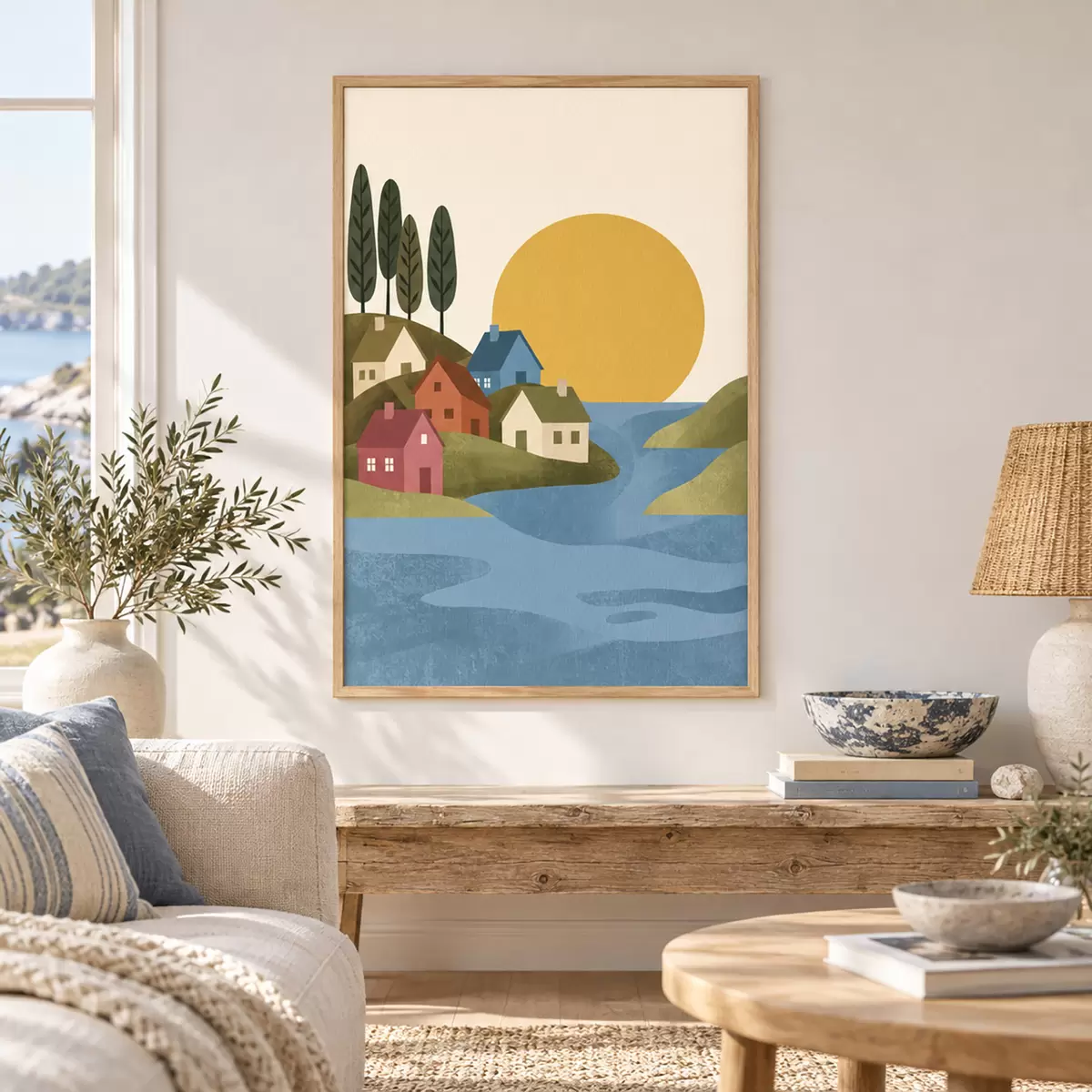 Affiche Un village paisible au bord de la rivière f50734