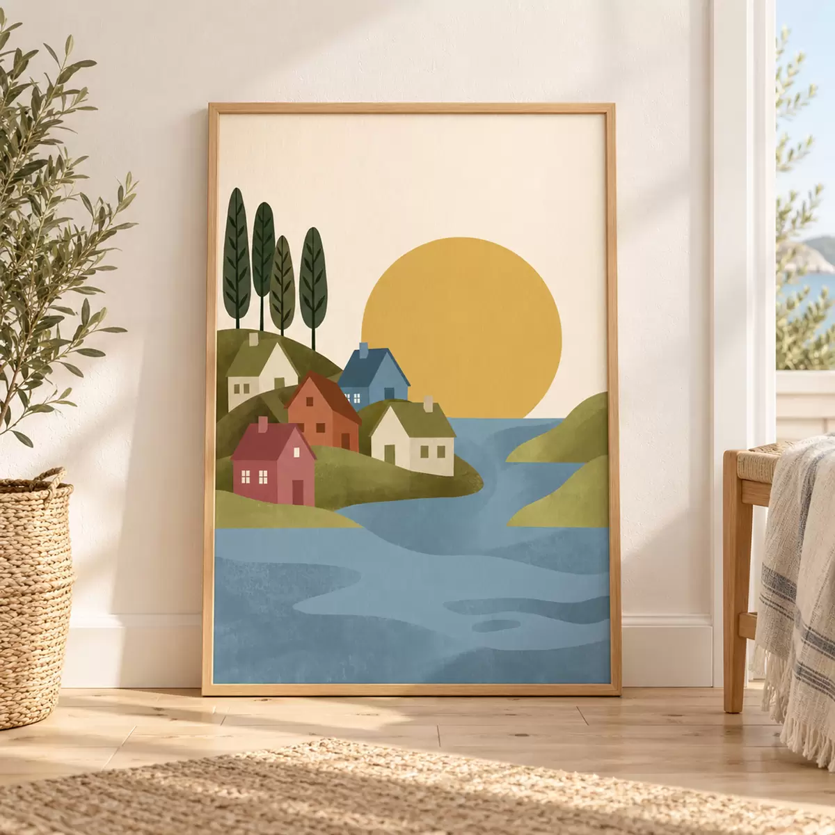 Affiche Un village paisible au bord de la rivière f50734