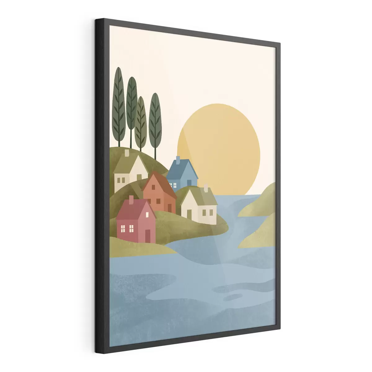 Affiche Un village paisible au bord de la rivière f50734