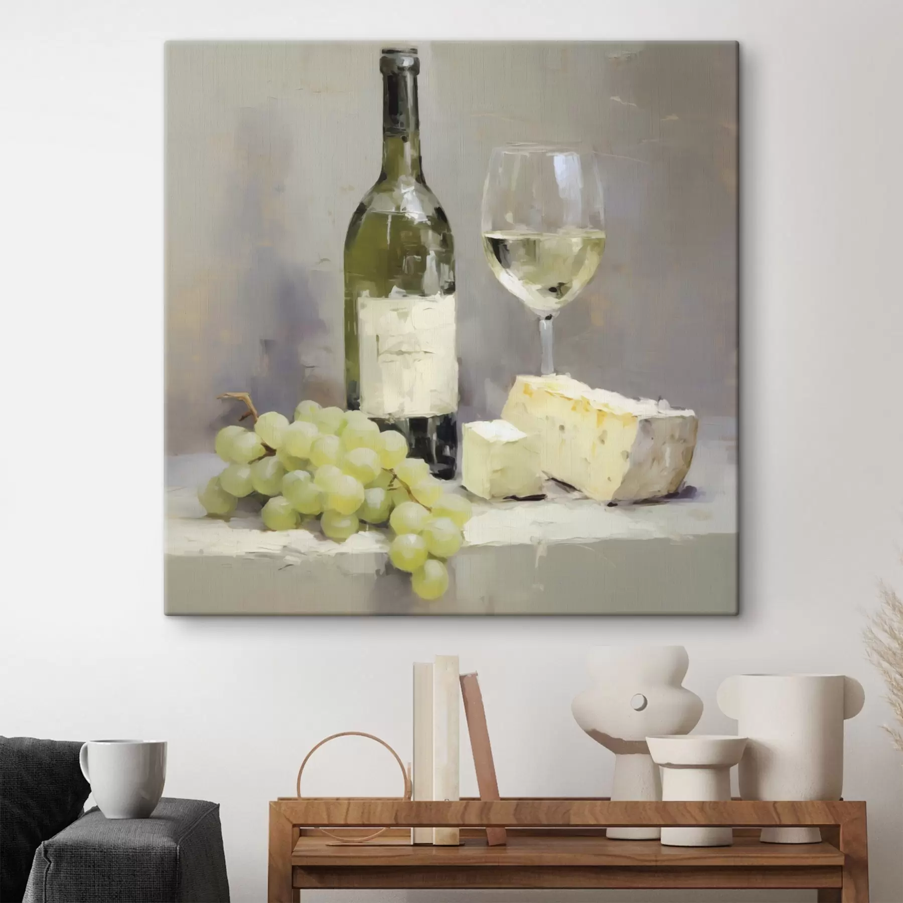  Peintures Une bouteille de vin et des raisins, une reproduction d'un tableau s51135