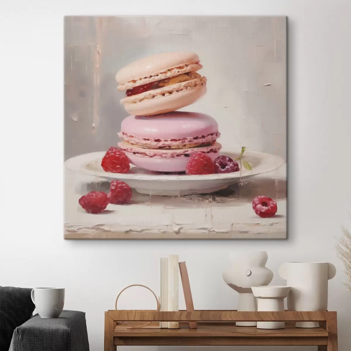  Schilderijen Macarons op een bord, in de stijl van een schilderij s51143