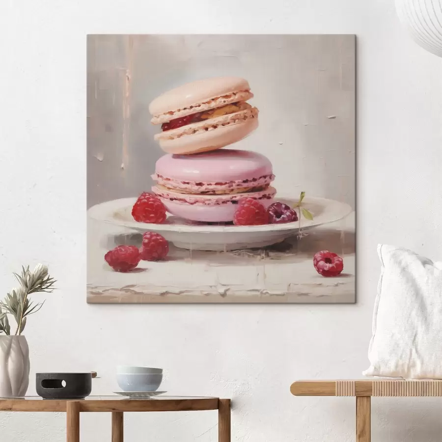  Peintures Des macarons disposés sur une assiette, à la manière d'un tableau s51143