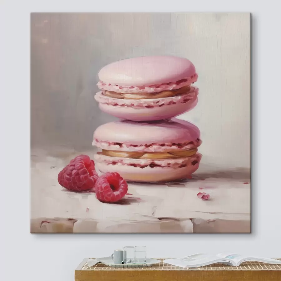  Peintures Macarons et framboises, imitation d'un tableau s51144