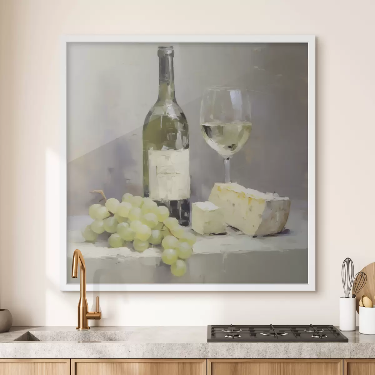 Poster Een fles wijn en druiven, een imitatie van een schilderij f51135