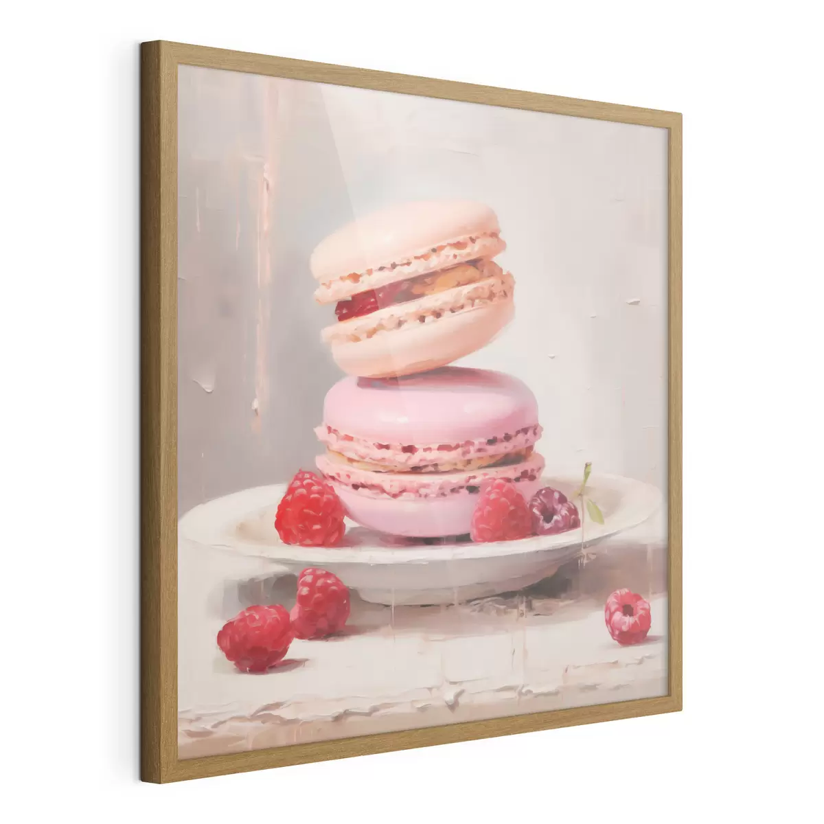 Poster Macarons op een bord, in de stijl van een schilderij f51143