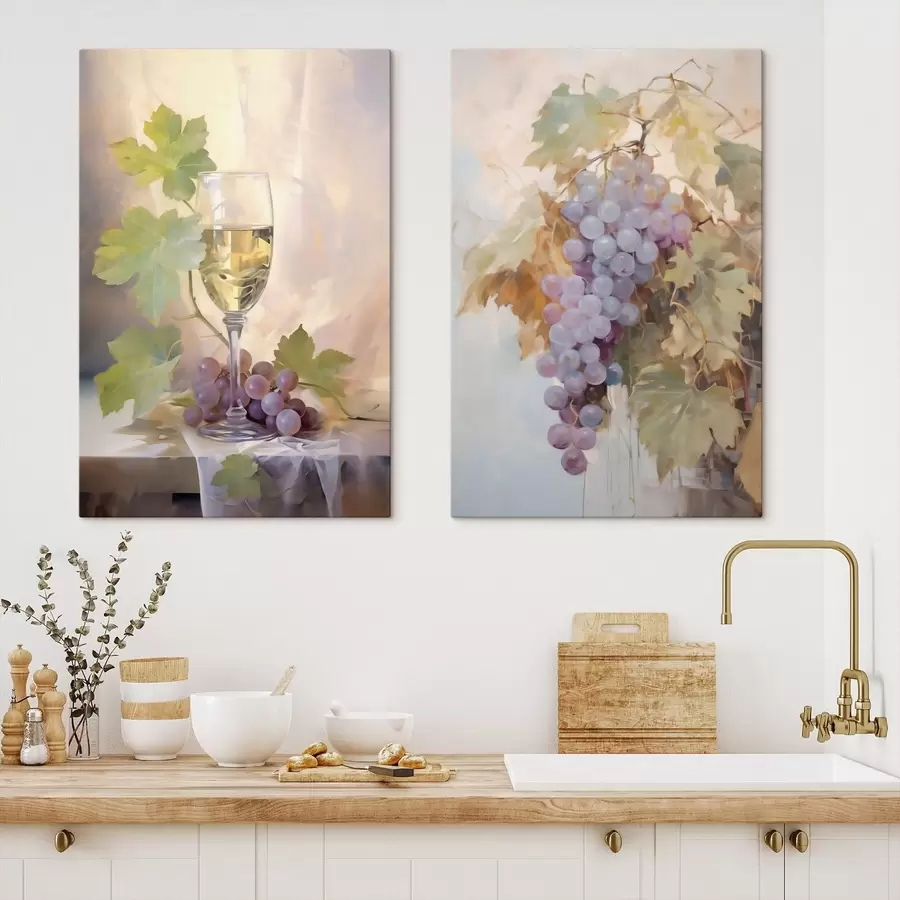  Peintures Un verre de vin et des raisins, reproduction d'un tableau m31093