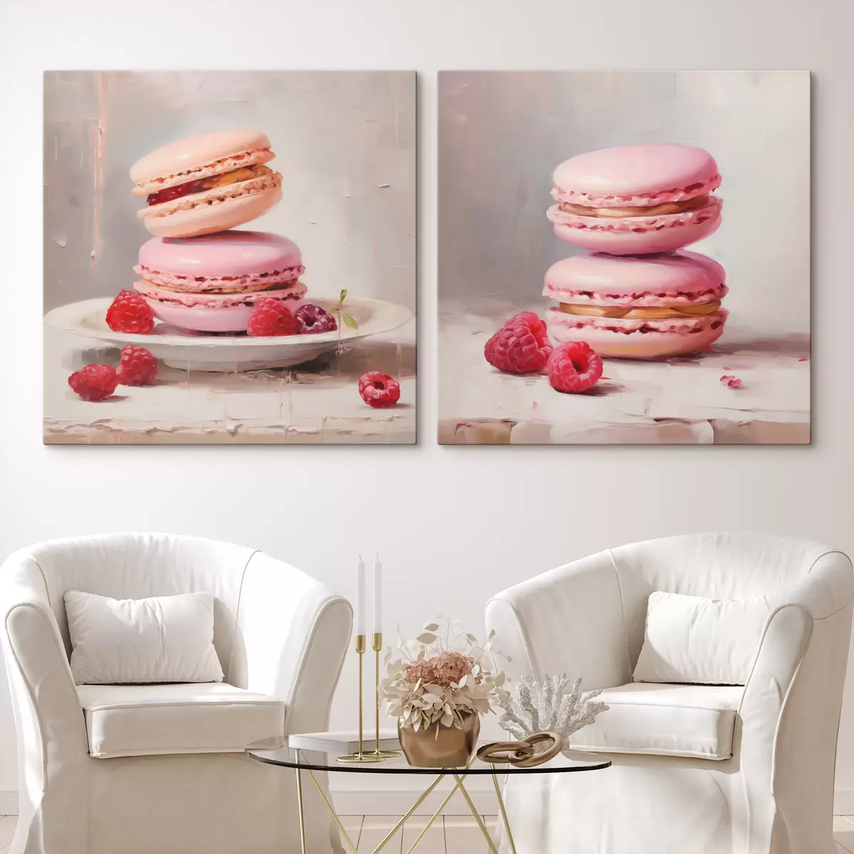  Peintures Macarons et framboises, imitation d'un tableau m31103