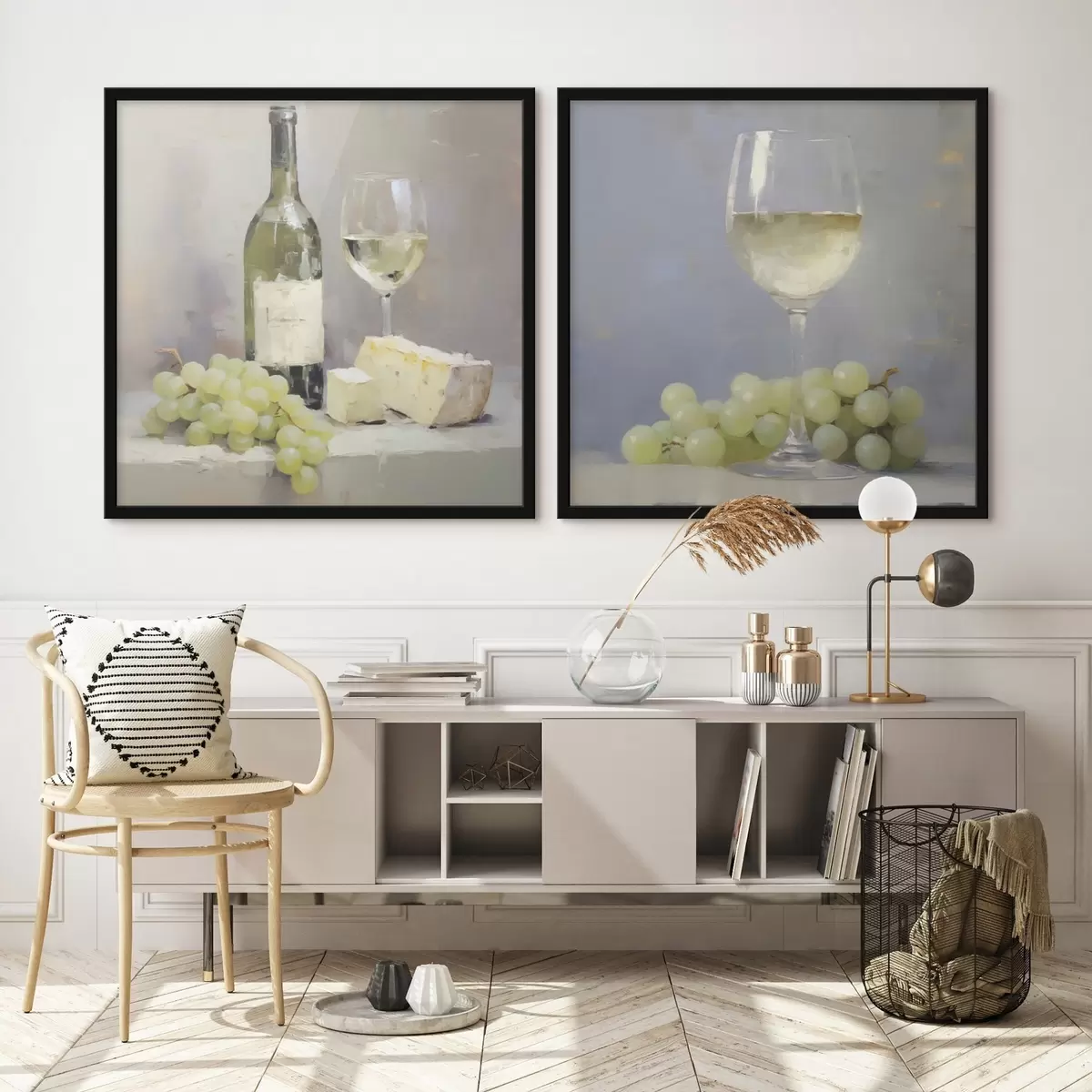 Poster Wijn en druiven, een imitatie van een schilderij d31099