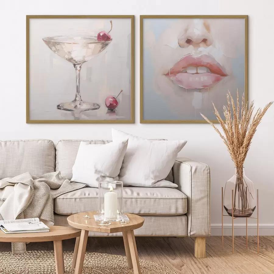 Fotobehang Lippen en een cocktail, een imitatie van een schilderij d31100