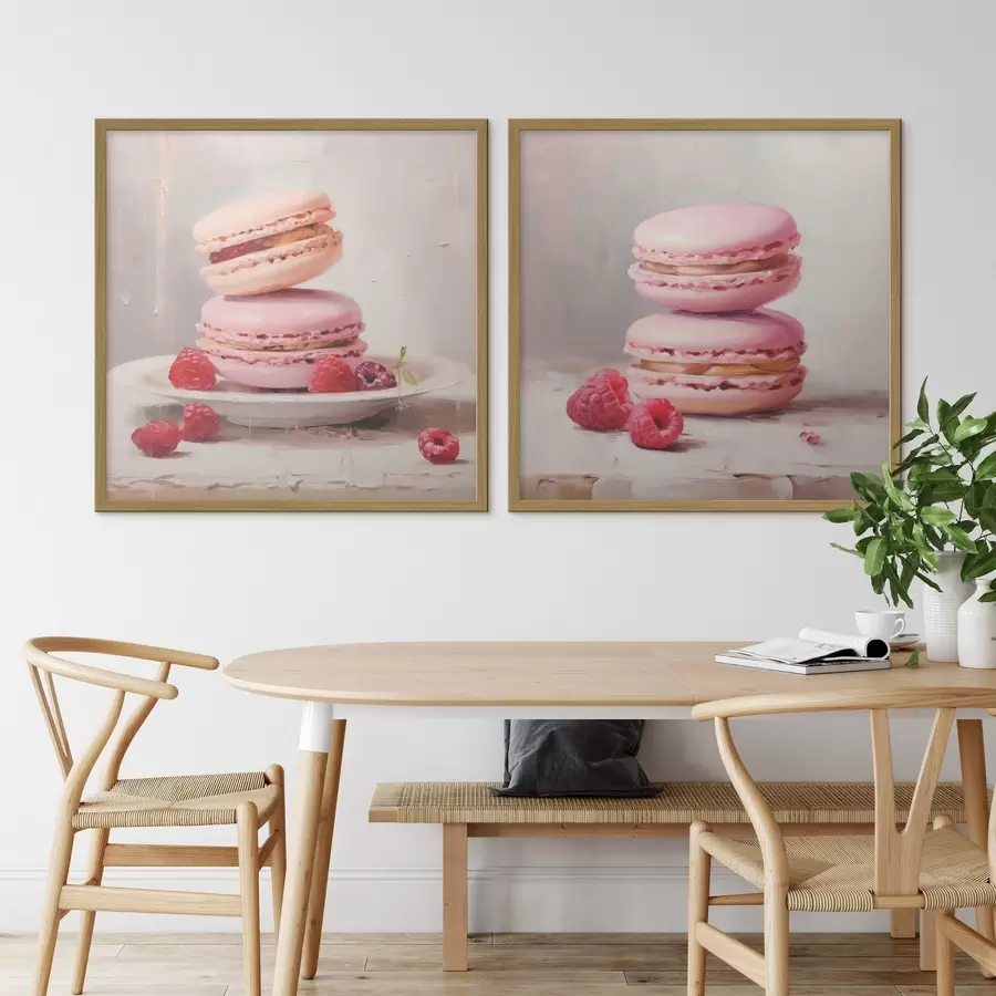Fotobehang Macarons en frambozen, naar een schilderij d31103