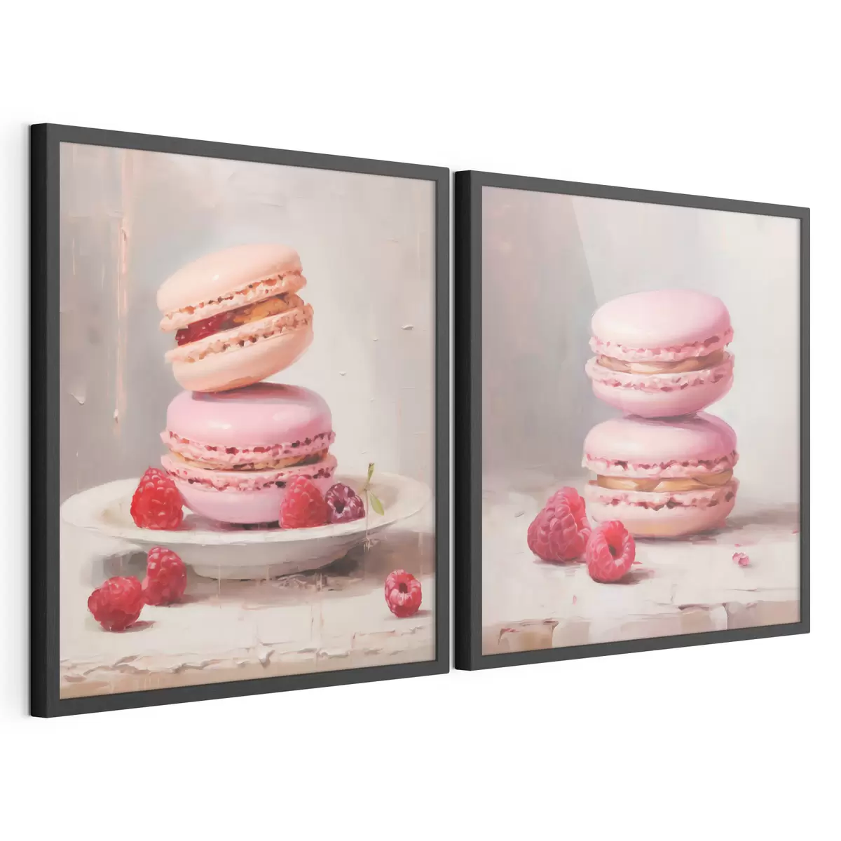 Poster Macarons en frambozen, naar een schilderij d31103