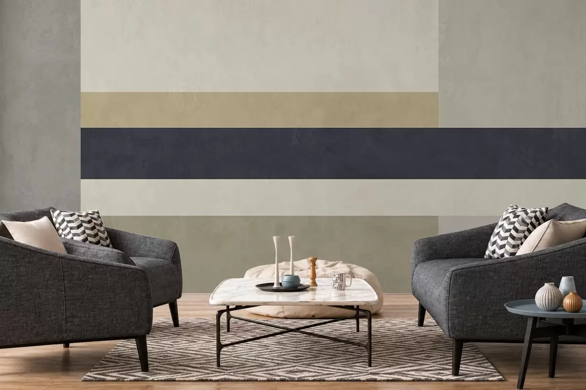 Fotobehang Geometrische blokken in beige en grijstinten met een donkere streep w05890v1