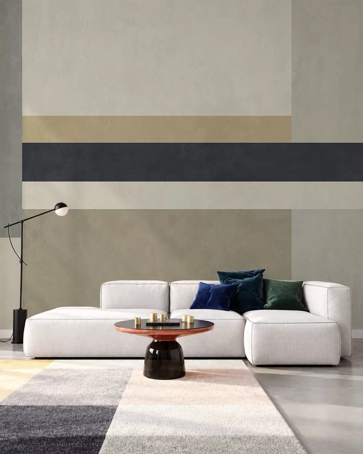 Fotobehang Geometrische blokken in beige en grijstinten met een donkere streep w05890v1