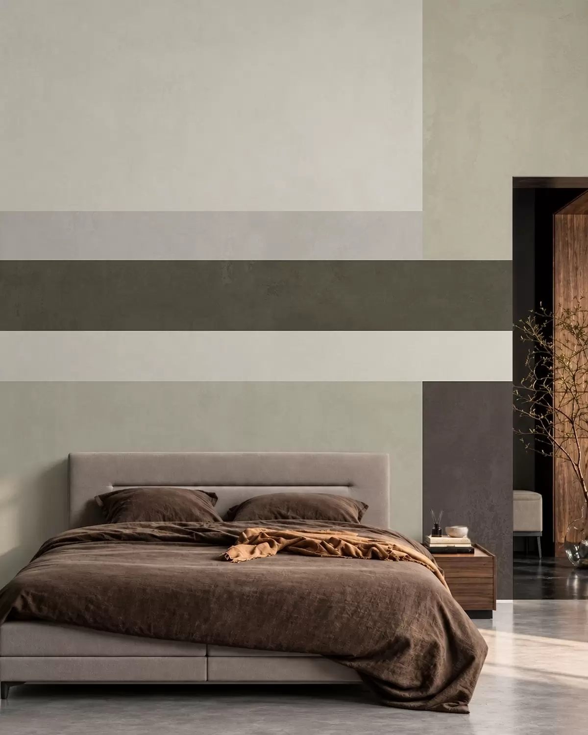 Fotobehang Geometrische compositie met olijfgroene, grijze en beige blokken w05890v3